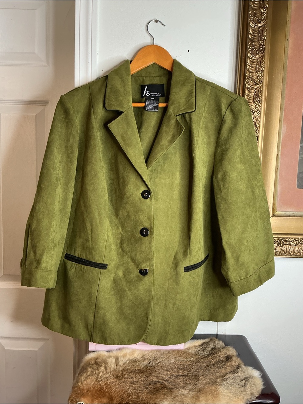 KS Olive Green Suede-Effect Blazer Jacket